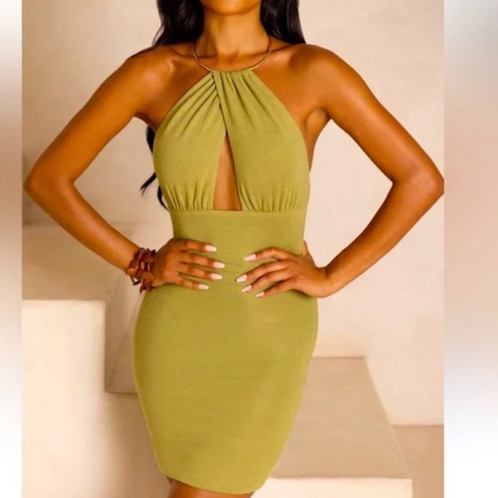 OhPolly Olive Green Halter Dress
